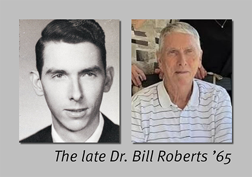 Photos of Bill Roberts '65 as a Hendrix student (left) and later in life (right).